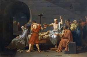 Selbstmord von Sokrates, antiker griechischer Philosoph (5. Jahrhundert v. Chr.), musste nach Anklage wegen Gottlosigkeit und Jugendverderbnis Schierling trinken