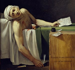 Der Tod des Marat (Jean-Paul Marat (1743-1793) ermordet). Detail. Gemälde von Jacques-Louis David (1748-1825) 1793. Louvre Museum Paris