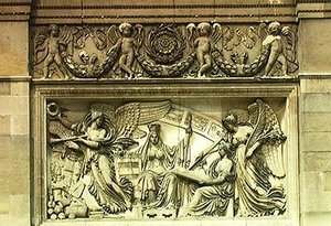 Relief, das eine Allegorie der Unterzeichnung des Vertrags von Pressburg am 26. Dezember 1805 darstellt
