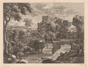 Flusslandschaft mit der Heiligen Familie auf der Flucht nach Ägypten von Jacques Prou