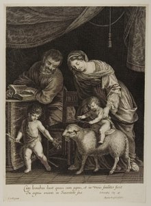 Heilige Familie mit Johannes dem Täufer, graviert von Gilles Rousselet von Jacques Stella