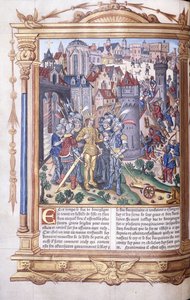 Illuminierte Handschrift, die einen König und seine Armee vor einer Stadt darstellt, 1503-04