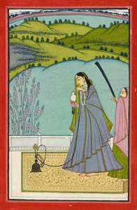 Eine Dame auf einer Terrasse mit Wasserpfeife und Falke, ca. 1760