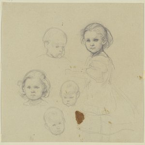 Kinderstudien, fünf Kinderköpfe von Jakob Becker