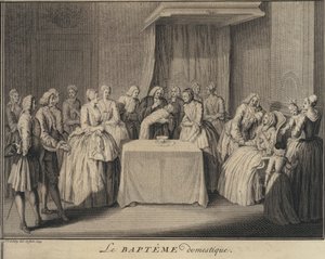 Eine häusliche Taufe (Stich) von Jakob van der Schley