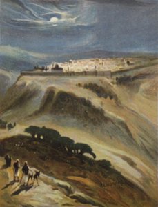 Jerusalem (Mondlicht) vom Skopusberg (Farblithografie)