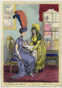 Stillen, Die modische Mama oder Die Bequemlichkeit der modernen Kleidung (Farbstich) von James (after) Gillray