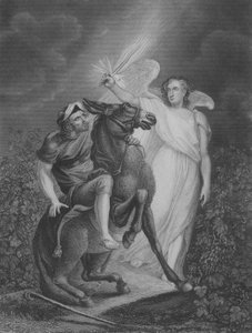 Der Engel erscheint Bileam, Numeri 22, Vers 21-36 (Gravur)