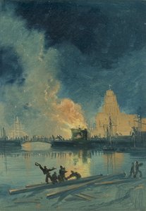 Bristol-Unruhen: Brennendes Mauthaus an der Prince Street Bridge, um 1832