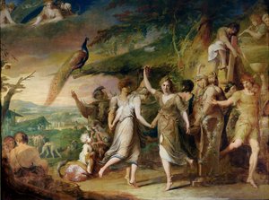 Eine griechische Erntefeier, oder Danksagung an die ländlichen Gottheiten, Ceres, Bacchus, Sylvanus und Pan, zweiter in der Serie Der Fortschritt der menschlichen Kultur und des Wissens, ca. 1777-84
