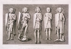 Fünf Effigien von Rittern aus der Temple Church, London, 1786