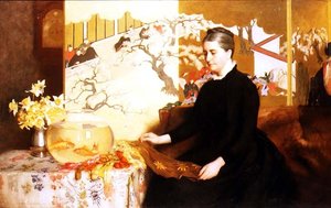 Dame mit japanischem Paravent und Goldfisch (Porträt der Mutter des Künstlers)