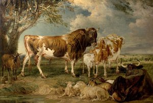 Stier, Kuh und Kalb in einer Landschaft, 1837 von James Charles Ward