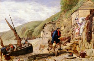 Willkommen, Bonny Boat! Die Rückkehr des Fischers, Szene in Clovelly, Nord-Devon, 1856 von James Clarke Hook