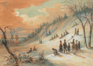 Schlittenfahren auf einem Hügel, in der Nähe von Montreal