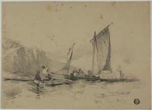 Fischerboote in der Nähe von Klippen von James Duffield Harding