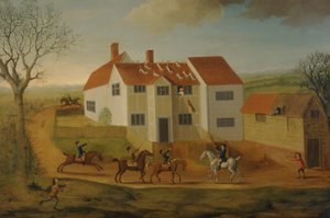 John Sidey und seine Hunde bei einem Bauernhaus in der Nähe von Hadleigh, Suffolk von James Dunthorne