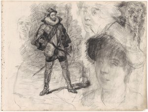 Spanischer Soldat und vier Gesichter von James Ensor