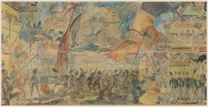 Der Streik (Kreide, Bleistift & Pastell auf Papier auf Karton montiert)