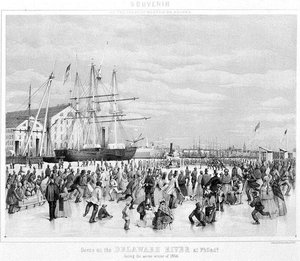 Szene am Delaware River in Philadelphia während des strengen Winters von 1856