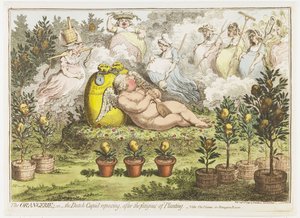 Die Orangerie: Der holländische Amor, ausruhend von den Mühen des Pflanzens, 1796