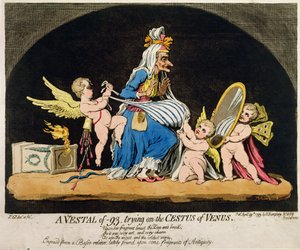 Eine Vestalin von -93 probiert den Gürtel der Venus an, veröffentlicht von Hannah Humphrey 1793