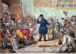 Ein alter englischer Gentleman, belästigt von Dienern, die Stellen suchen von James Gillray