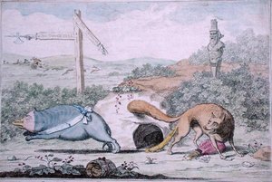 Plätze tauschen, oder Fox vertreibt den Dachs aus seinem Nest von James Gillray