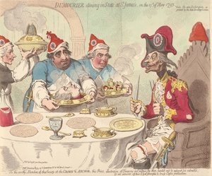 Dumourier speist am 15. Mai 1793 in St. James in Staatswürden von James Gillray