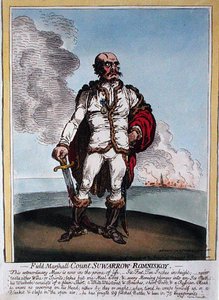 Feldmarschall Graf Suwarrow-Rominiskoy (1729-1800), veröffentlicht von Hannah Humphrey im Jahr 1799 von James Gillray