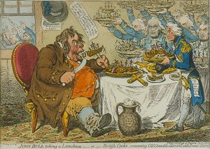 John Bull beim Mittagessen, 1798 (farbige Radierung)