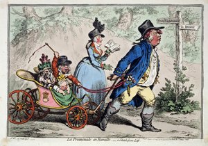 Der Familienausflug. Karikaturporträt einer englischen bürgerlichen Familie von James Gillray
