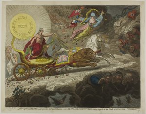 Licht vertreibt die Dunkelheit, Verdunstung von stygischen Ausdünstungen, oder Die Sonne der Verfassung, die sich über die Wolken der Opposition erhebt von James Gillray