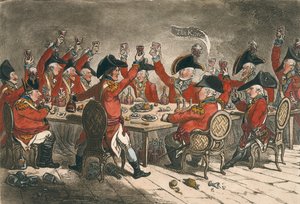 Loyale Seelen, oder Ein Blick in den Speisesaal von St. James, veröffentlicht von Hannah Humphrey 1797 (handkolorierte Radierung) von James Gillray
