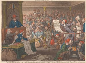 Patriotische Erneuerung, nämlich: das Parlament nach französischer Art reformiert, das heißt: ehrliche Männer (d. h. die Opposition) auf dem Richterstuhl. Siehe die Erwartungen der Carmagnole von James Gillray