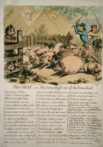 Schweinefleisch, oder Die Schweine aus dem Hof geprügelt, veröffentlicht von Hannah Humphrey im Jahr 1798