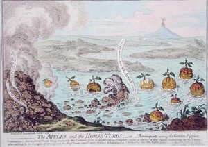 Die Äpfel und die Pferdeäpfel, oder Buonaparte unter den Goldrenetten von James Gillray