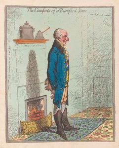 Die Annehmlichkeiten eines Rumford-Ofens, veröffentlicht 1800 (handkolorierte Gravur)