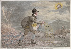 Die Generäle des Patriotismus, oder Der Bloomsbury-Bauer pflanzt Bedfordshire-Weizen, veröffentlicht von Hannah Humphrey im Jahr 1796 von James Gillray
