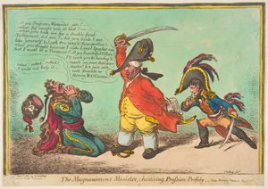 Der großmütige Minister, der preußische Verrat züchtigt, veröffentlicht 1806 von James Gillray
