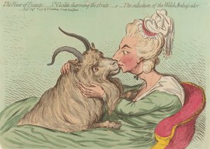 Die Macht der Schönheit; - Die heilige Cäcilia bezaubert den Rohling; - oder - Die Verführung des walisischen Gesandten (aus: Karikatur, Bd. 2) von James Gillray