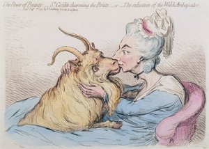 Die Macht der Schönheit: St. Cäcilia bezaubert das Tier, oder Die Verführung des walisischen Botschafters, veröffentlicht von Hannah Humphrey 1792