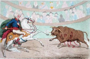 Der königliche Stierkampf, veröffentlicht von Hannah Humphrey im Jahr 1795 von James Gillray