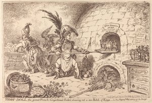 Tiddy-Doll, der große Lebkuchenbäcker, zieht eine neue Charge Könige heraus von James Gillray