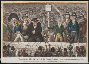 Ansicht der Wahltribüne in Covent Garden – siehe die Westminster-Wahl, November 1806