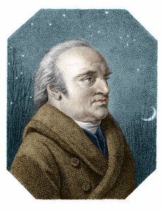 Porträt von William Herschel (1738-1822) vor einem sternenklaren Himmel - aus einem Kupferstich von James Godby von James Godby