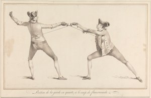 Position der Wache in Quarte und der Flanconnade-Stoß