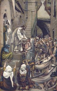 Die ganze Stadt war an der Tür versammelt - Die ganze Stadt war an der Tür versammelt - aus „Das Leben unseres Herrn Jesus Christus“ - 1899 von James Tissot - Und die ganze Stadt war an ihrer Tür versammelt - Markus 1:33 - Das Leben unseres Herrn Jesus Chr