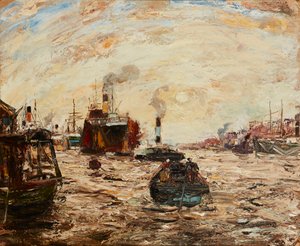 Die westliche Sonne, River Clyde (Öl auf Holz) von James Kay