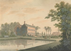 Südansicht eines Hauses in Ringmer mit arbeitenden Gärtnern von James Lambert  of Lewes